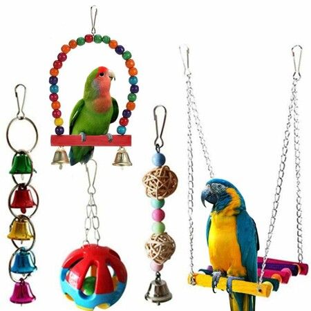 Love Birds Parrots Macaws Parrot Swing Toy,Bird Perches,Parrot Swing Perches with Pine Cones for Small Parakeets Cockatiels Finches Conures 