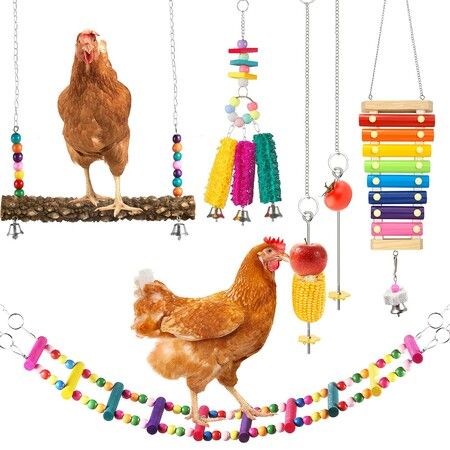 6 Packs Chicken Xylophone Swing Ladder Toys Pecking Vegetable Hanging Feeder for Chicken Hens Bird Parrot
