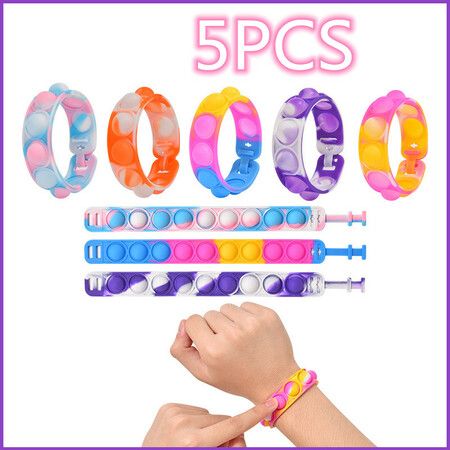 5pcs Fidget Bracelet Rainbow Push Pop Fidget Wristband Adjustable Stress Relief Fidget Toy