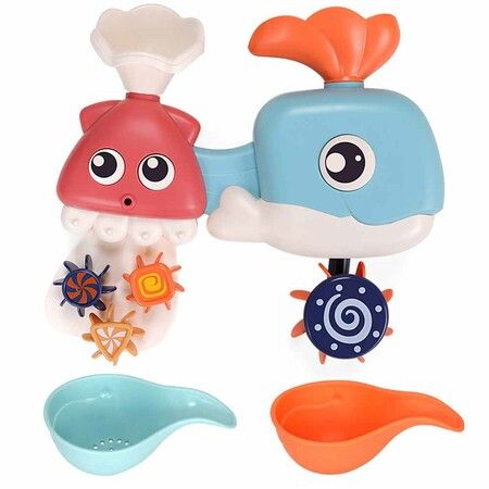 Children Bathroom Bath Play Water Toys Whale Little Octopus Shower Spraying Games Toys With 2 Spoons