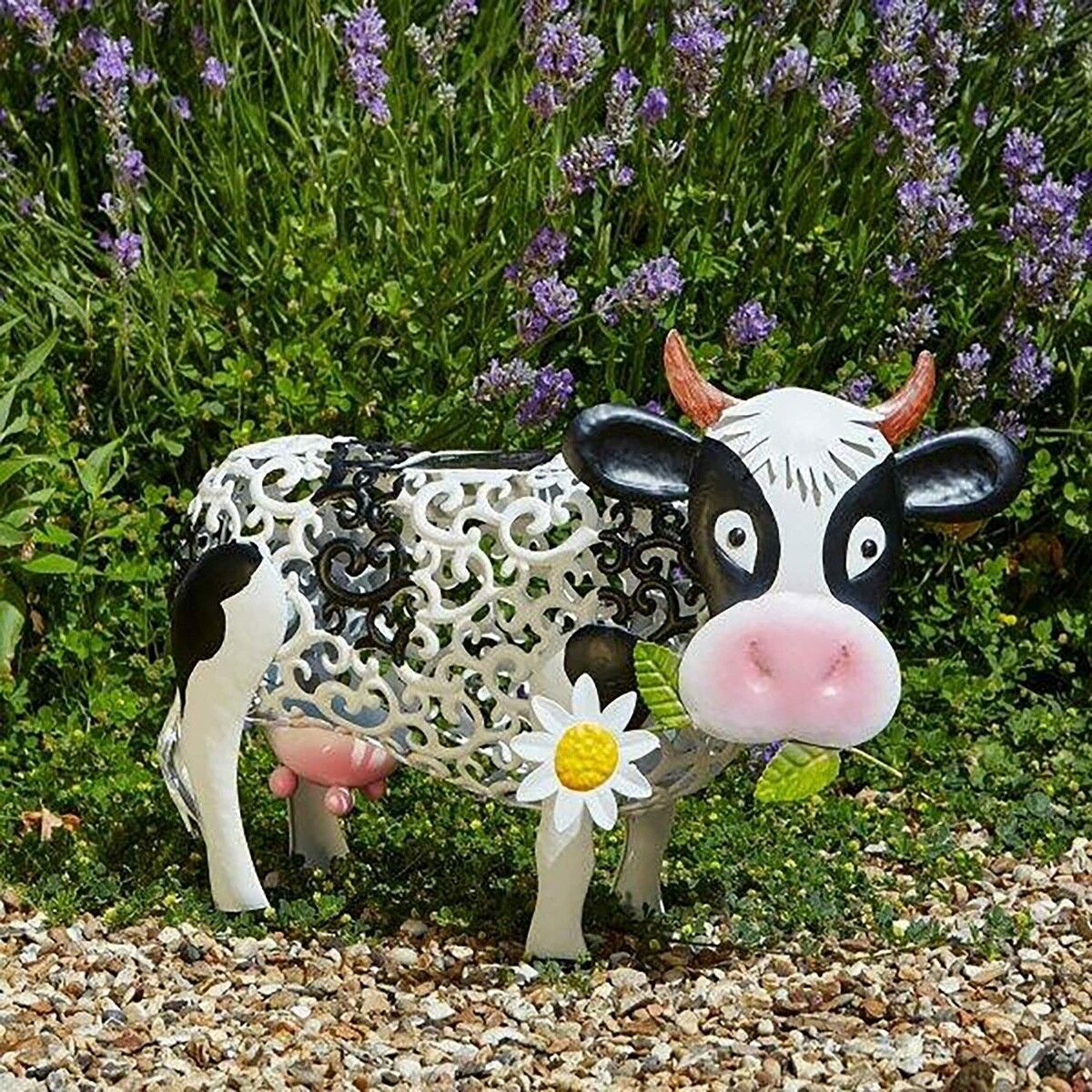 Cow Solar Light,Smart Resin Daisy Cow LED Solar Light 30x20x18cm