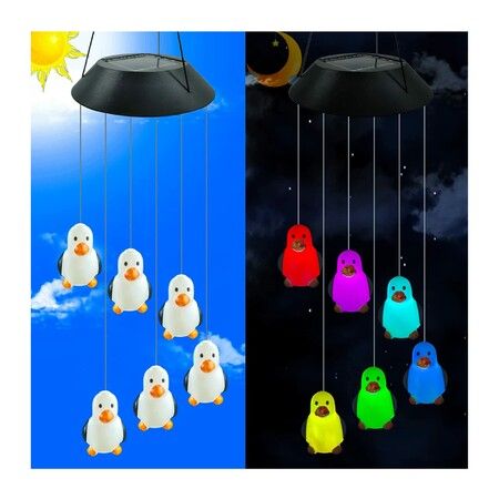 Color Wind Chime Color Changing Solar Penguin Wind Chime Waterproof Lights for Garden Home Outdoor