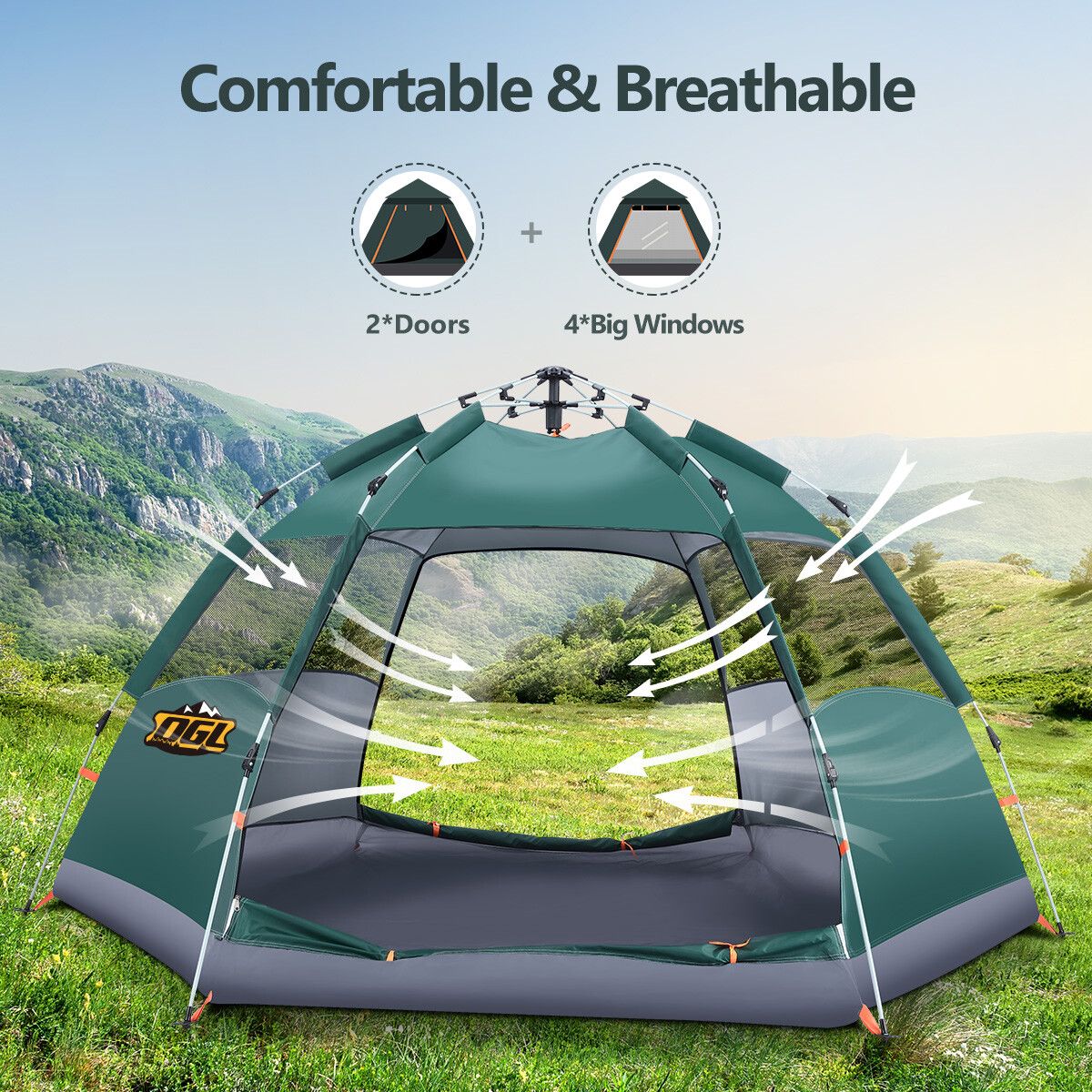 OGL 5 Person Tent Instant Pop Up Beach Camping Shelter Sun Shade Family ...