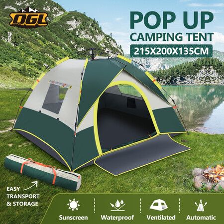 OGL 3 Person Tent Instant Pop Up Beach Camping Shelter Sun Shade Family 215x200x135CM Green White