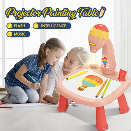 Kids Projector Drawing Table LED Projection Painting Board Paint Desk Toy with Music