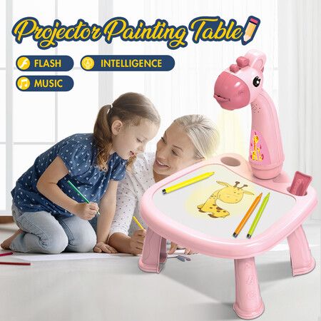 Kids LED Projector Drawing Table Art Painting Board Desk Educational Toy with Music 