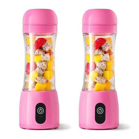 2x 380ml Portable Mini USB Rechargeable Handheld Fruit Mixer Juicer Pink
