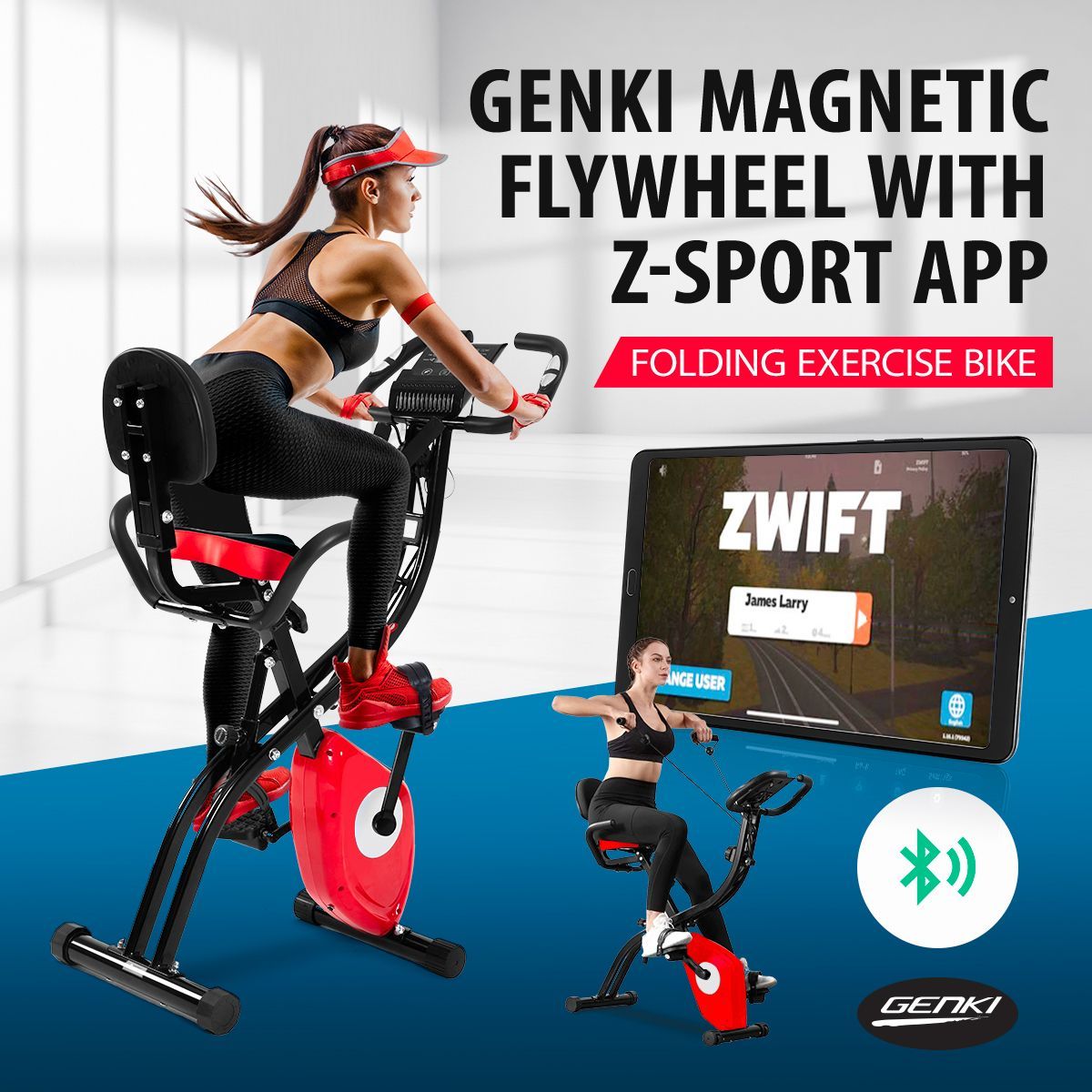 Genki Folding Exercise Spin X-Bike Magnetic Indoor Cycling Upright Recumbent Bicycle 100 Levels LCD App Bluetooth