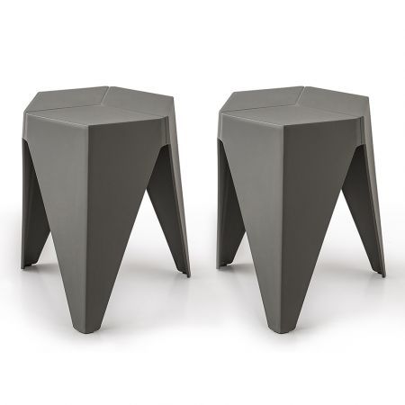 ArtissIn Set of 2 Puzzle Stool Plastic Stacking Stools Chair Outdoor Indoor Grey