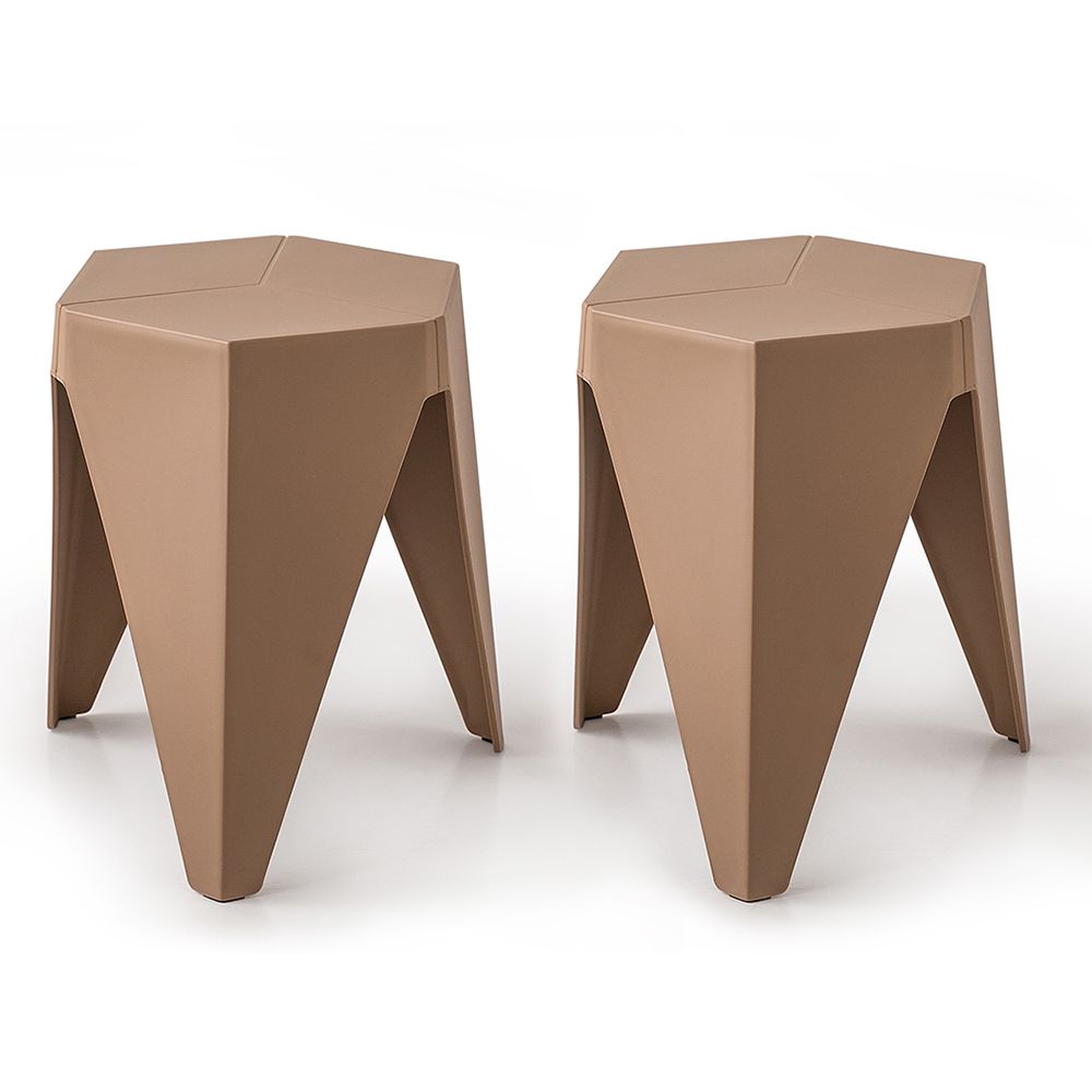 ArtissIn Set of 2 Puzzle Stool Plastic Stacking Stools Chair Outdoor Indoor Brown