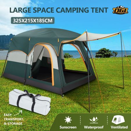 6 Person 2 Room Tent Camping Shelter Beach Sun Shade Family 325X215X185CM Green White 