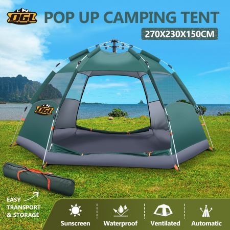 OGL 5 Person Tent Instant Pop Up Beach Camping Shelter Sun Shade Family 270x230x150CM Green 