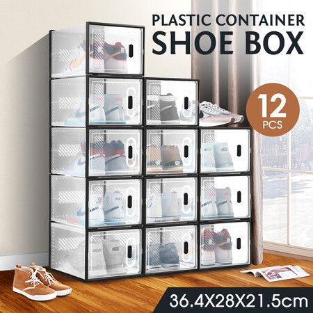 12PCS Shoe Box Sneaker Storage Display Case Clear Plastic Boxes Organiser Stackable Extra Large 12PCS Shoe Box Sneaker Storage Display Case Clear Plastic Boxes Organiser Stackable Extra Large