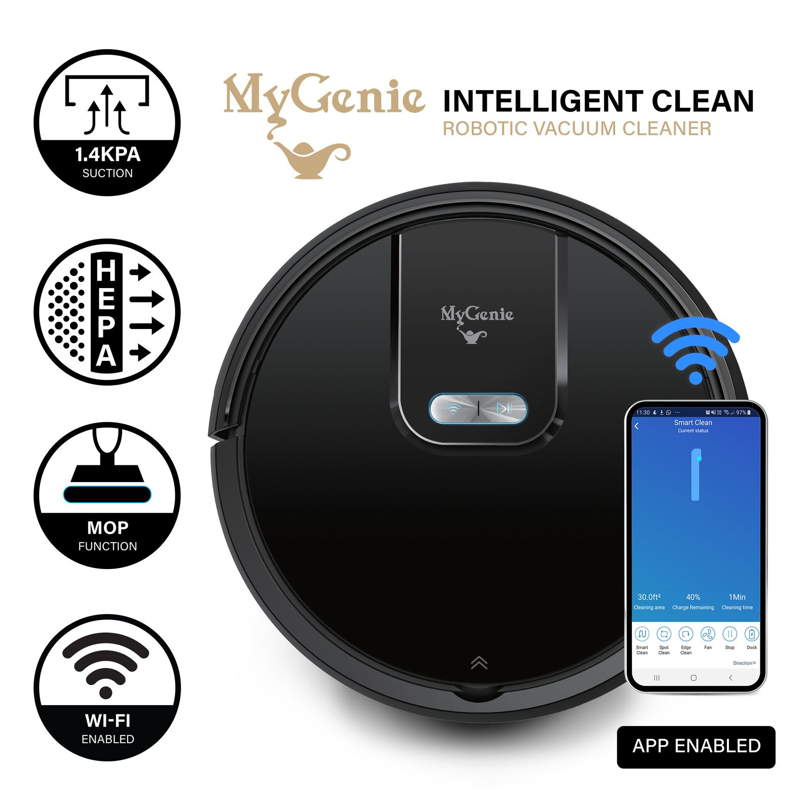 My Genie Gmax Wi-Fi Robotic Vacuum Cleaner - Black