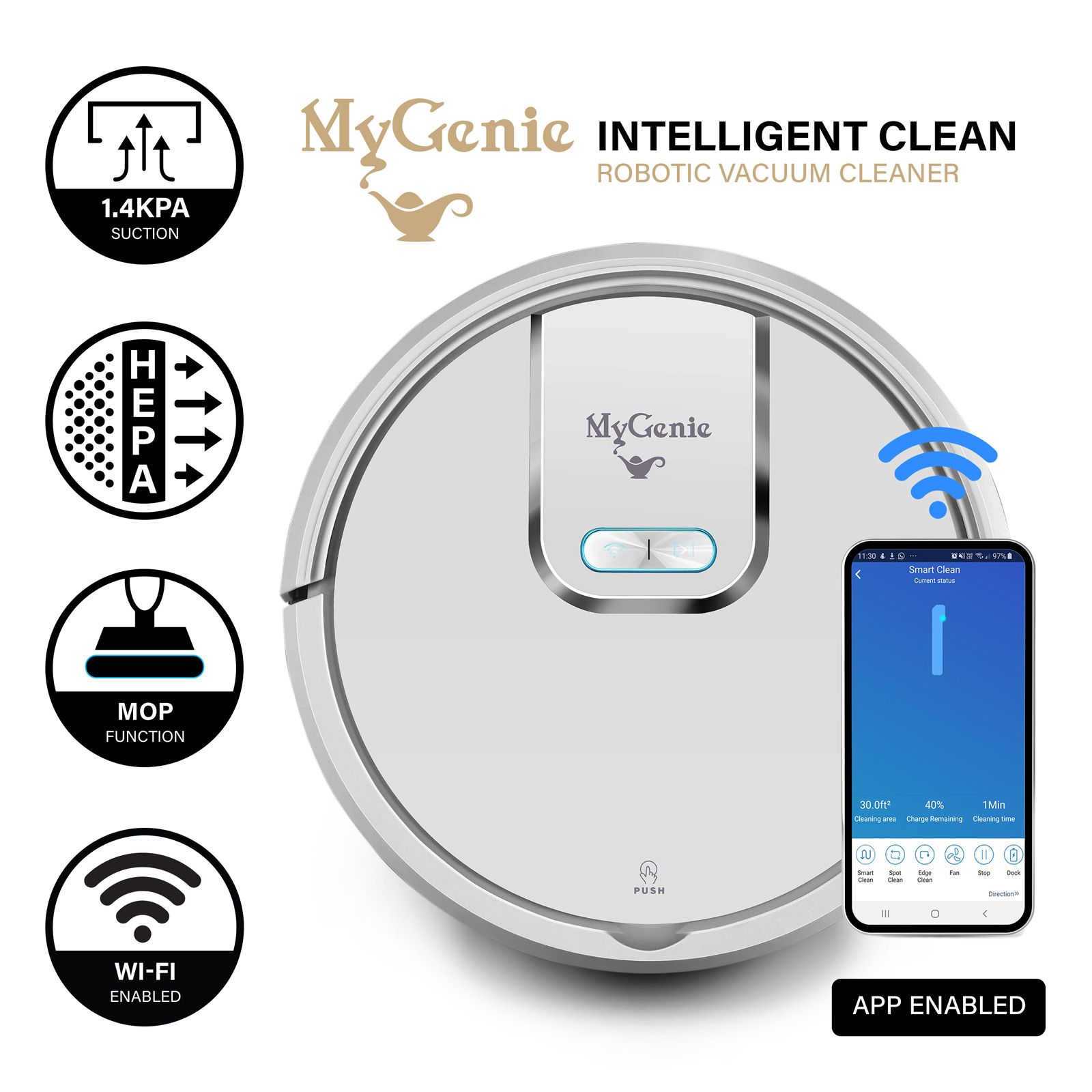 My Genie Gmax Wi-Fi Robotic Vacuum Cleaner - White