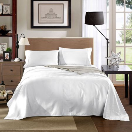 KENSINGTON 1200TC COTTON SHEET SET IN STRIPE-DOUBLE - WHITE