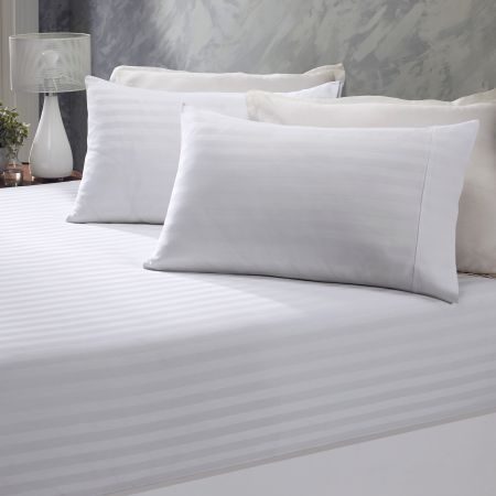 Royal Comfort Damask Stripe Cotton Blend 3-Piece Sheet Set | Queen | White