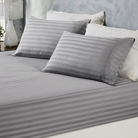 Royal Comfort Damask Stripe Cotton Blend 3-Piece Sheet Set | Queen | Charcoal Grey