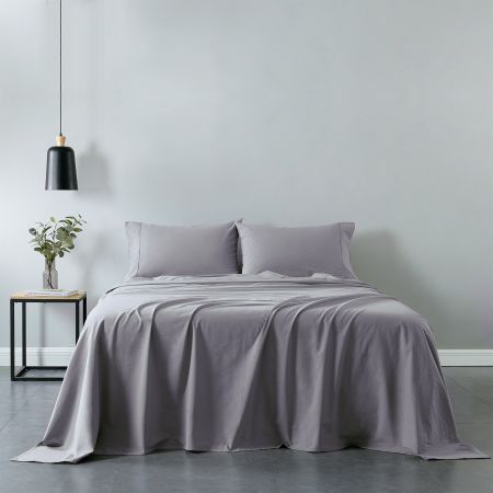 Royal Comfort Vintage Washed 100 % Cotton Sheet Set Double - Grey