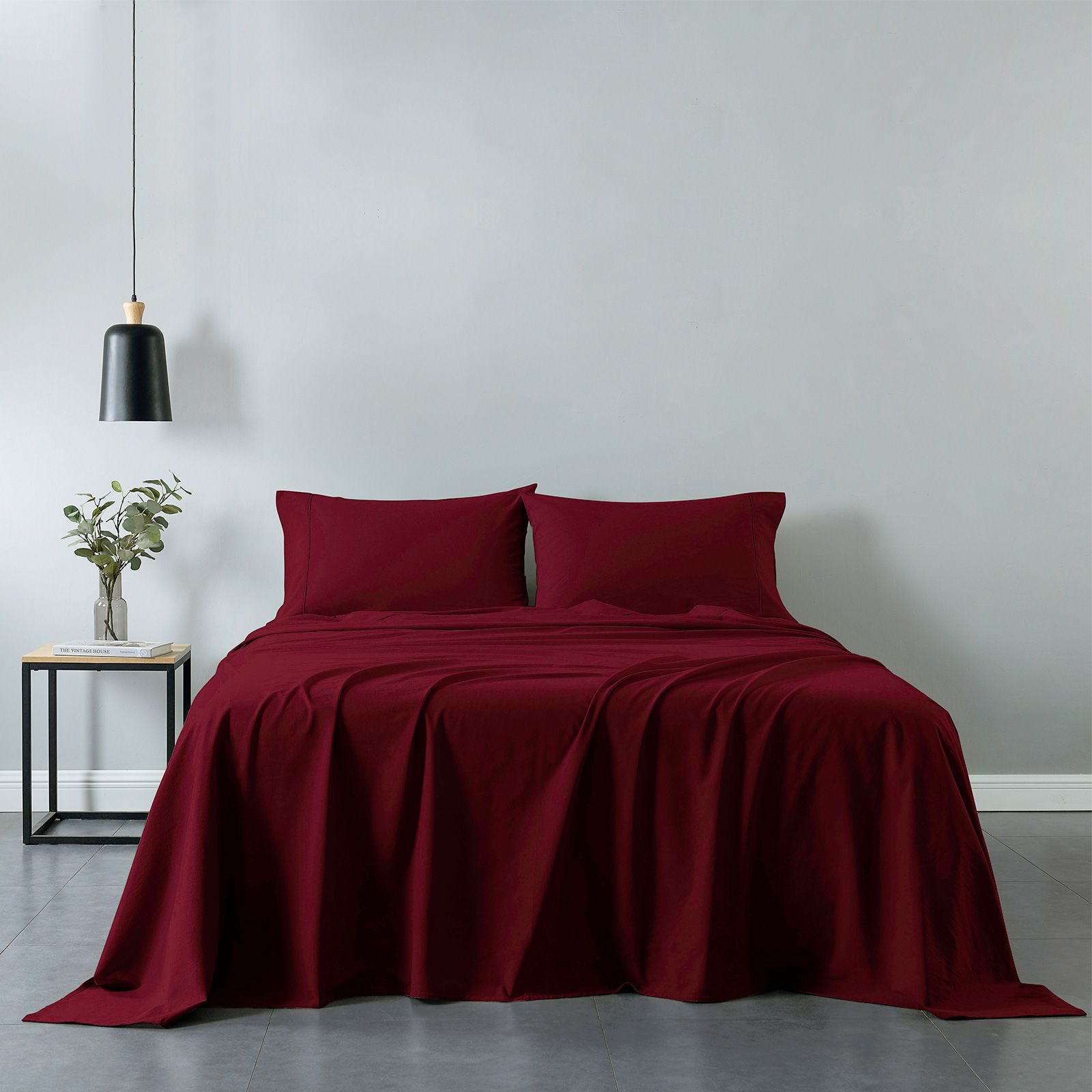 Royal Comfort Vintage Washed 100 % Cotton Sheet Set Double - Mulled Wine