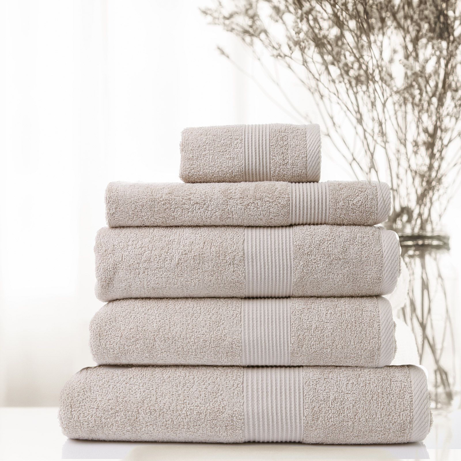 Royal Comfort Cotton Bamboo Towel 5pc Set - Beige