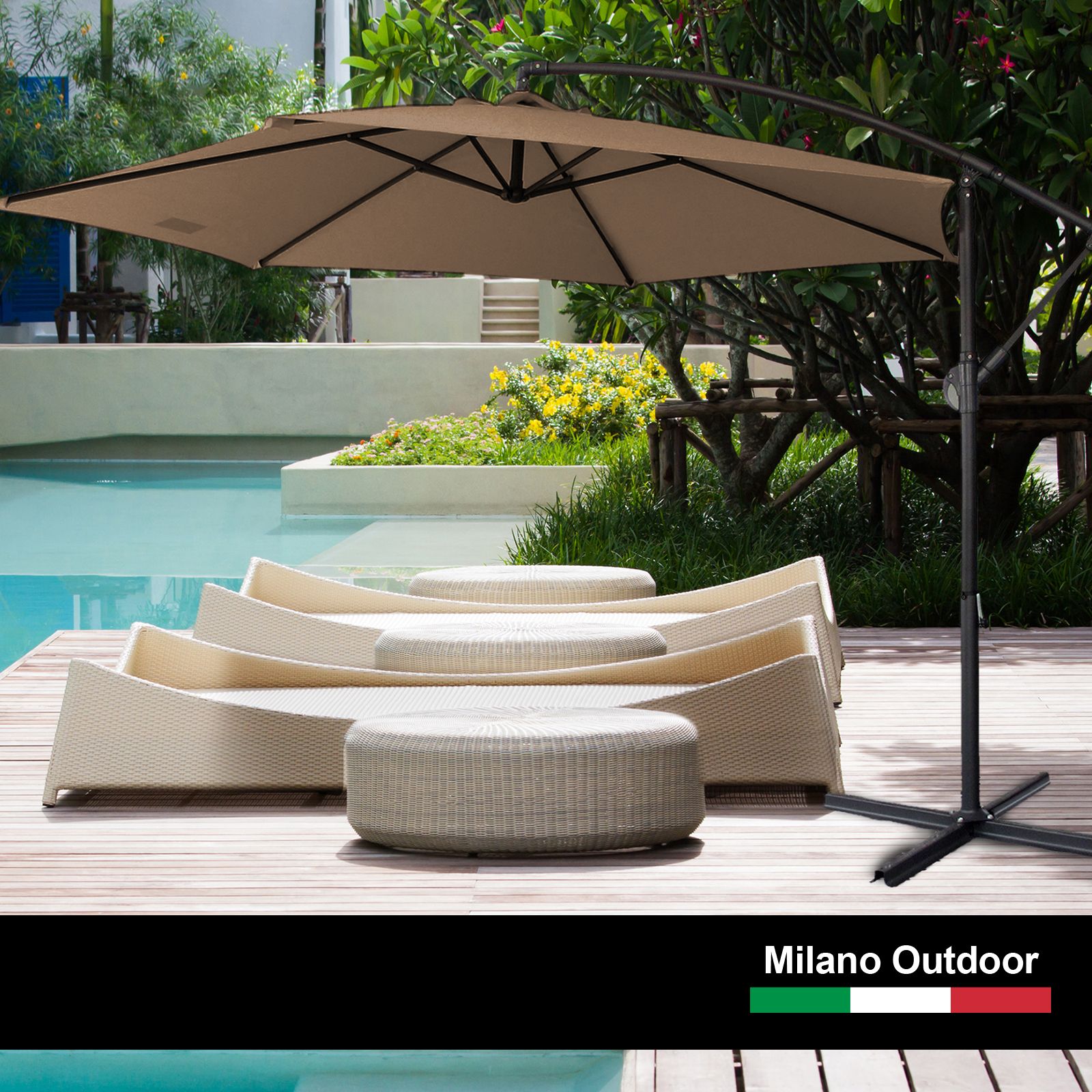 Milano Outdoor - Outdoor 3 Meter Hanging and Folding Umbrella - Latte