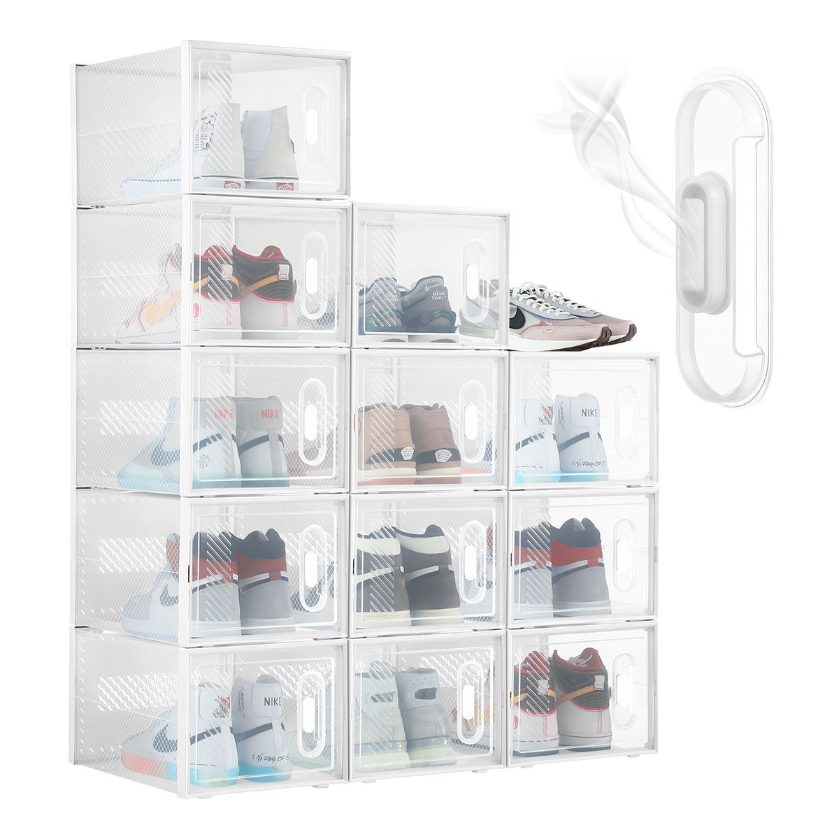 12PCS Shoe Storage Box Sneaker Display Case Clear Plastic Boxes Extra Large Stackable Organiser