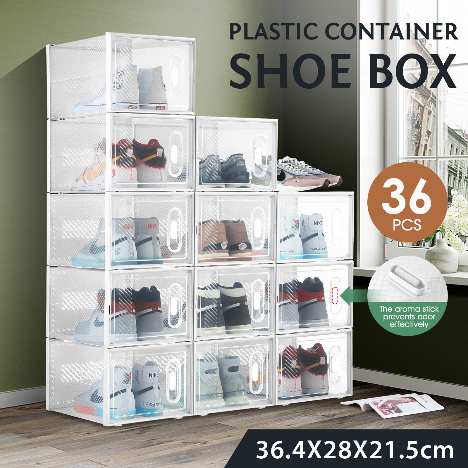 36PCS Shoe Storage Box Sneaker Display Case Clear Plastic Boxes Extra Large Stackable Organiser x3