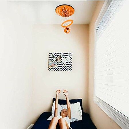 Mini Ceiling Basketball Toy Game Indoor Basketball Hoop for Kids(Includes Basketball Net Backboard and Mini Basketball)