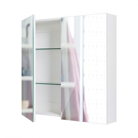 Bathroom Mirror Cabinet Wall Twin Door Shaving Storage 60 x 72 cm WHITE