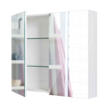 Bathroom Mirror Cabinet Wall Twin Door Shaving Storage 75 x 72 cm WHITE