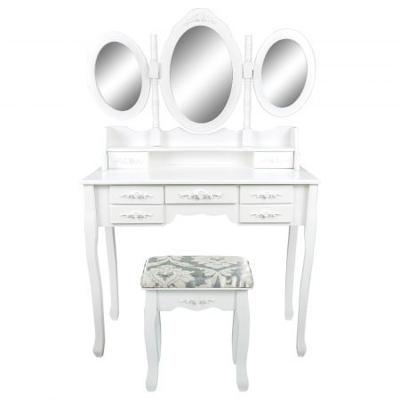 Makeup & Stool Dressing Table 3 Mirror 7 Drawers JULIA WHITE