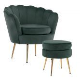Armchair Lounge Chair Accent Velvet Shell Scallop + Ottoman Footstool Round GREEN