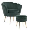 Armchair Lounge Chair Accent Velvet Shell Scallop + Ottoman Footstool Round GREEN