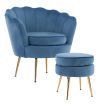 Armchair Lounge Chair Accent Velvet Shell Scallop + Ottoman Footstool Round NAVY BLUE