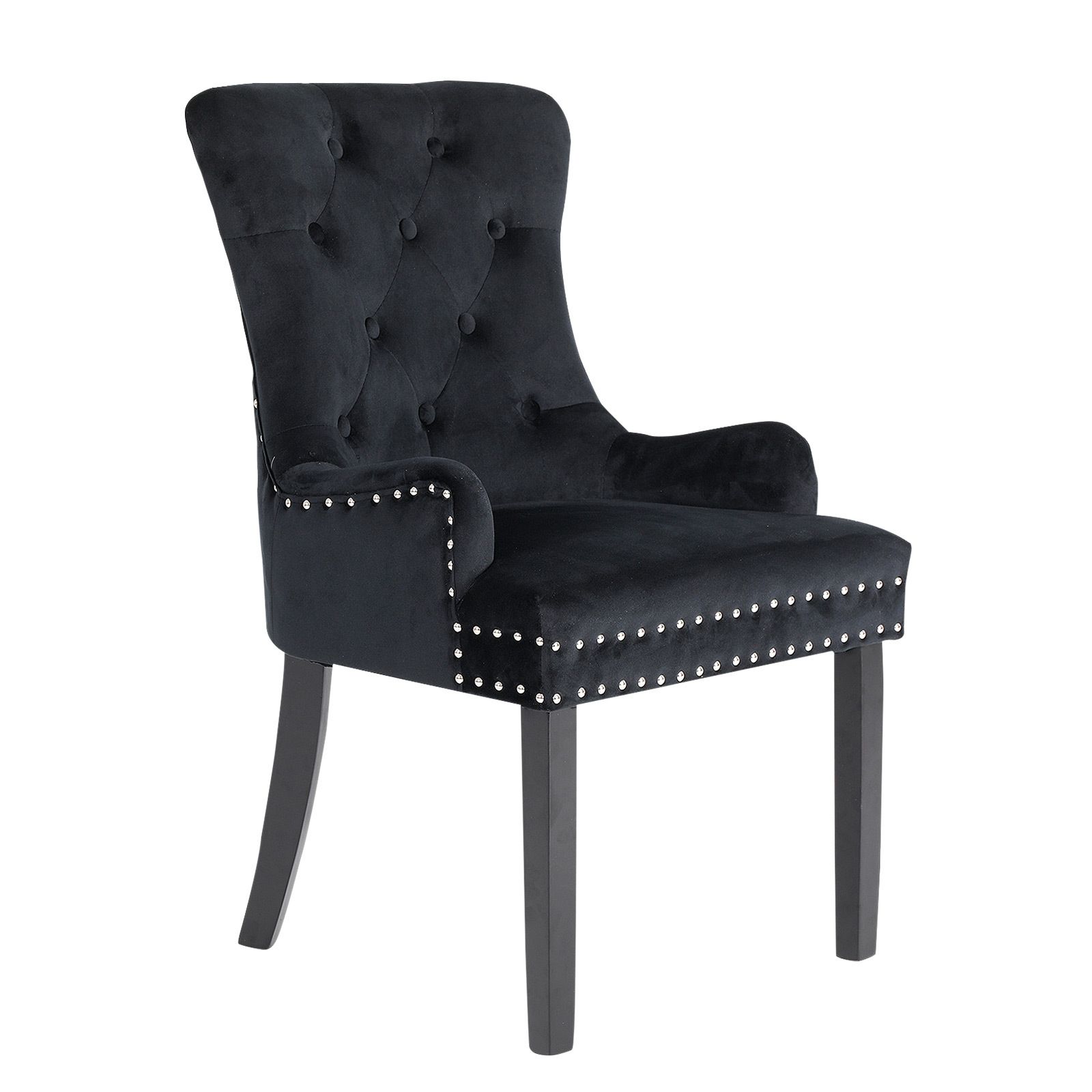 French Provincial Dining Chair Ring Studded Velvet Rubberwood Leg LISSE BLACK