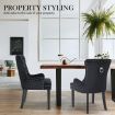2X French Provincial Dining Chair Ring Studded Velvet Rubberwood Leg LISSE BLACK