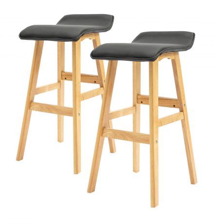 2X Wooden Bar Stool Dining Chair Leather DARA 73cm BLACK 2X Wooden Bar Stool Dining Chair Leather DARA 73cm BLACK