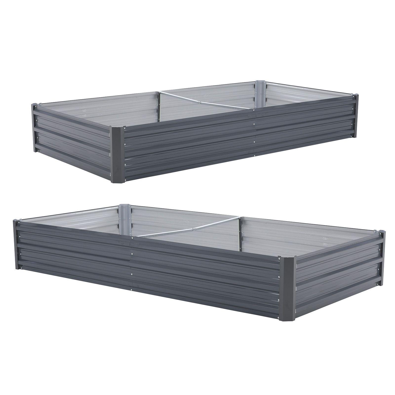 2X Raised Garden Bed Galvanised Steel Planter 210 x 90 x 30cm GREY