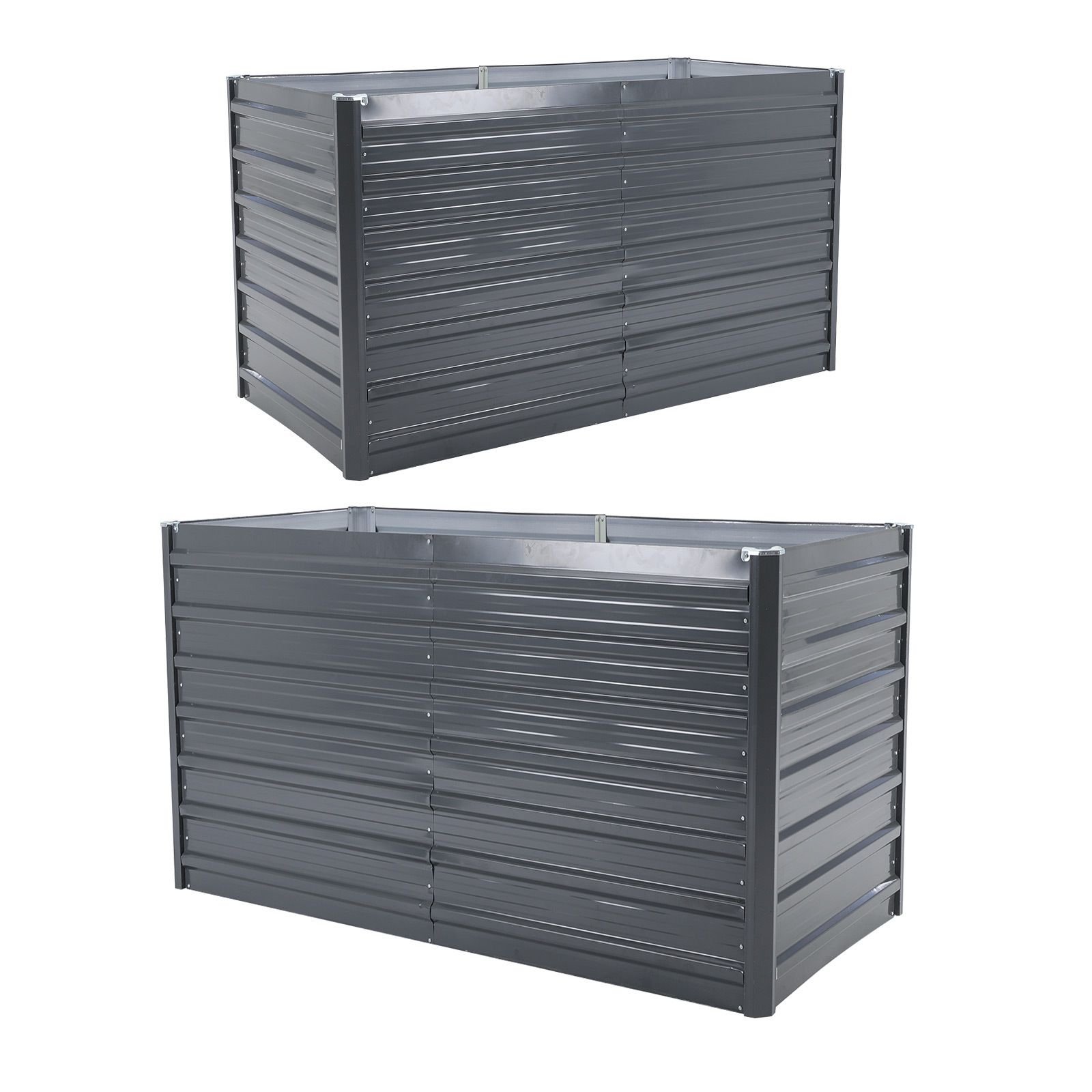 2X 2-in-1 Raised Garden Bed Galvanised Steel Planter 240 x 80 x 77cm GREY