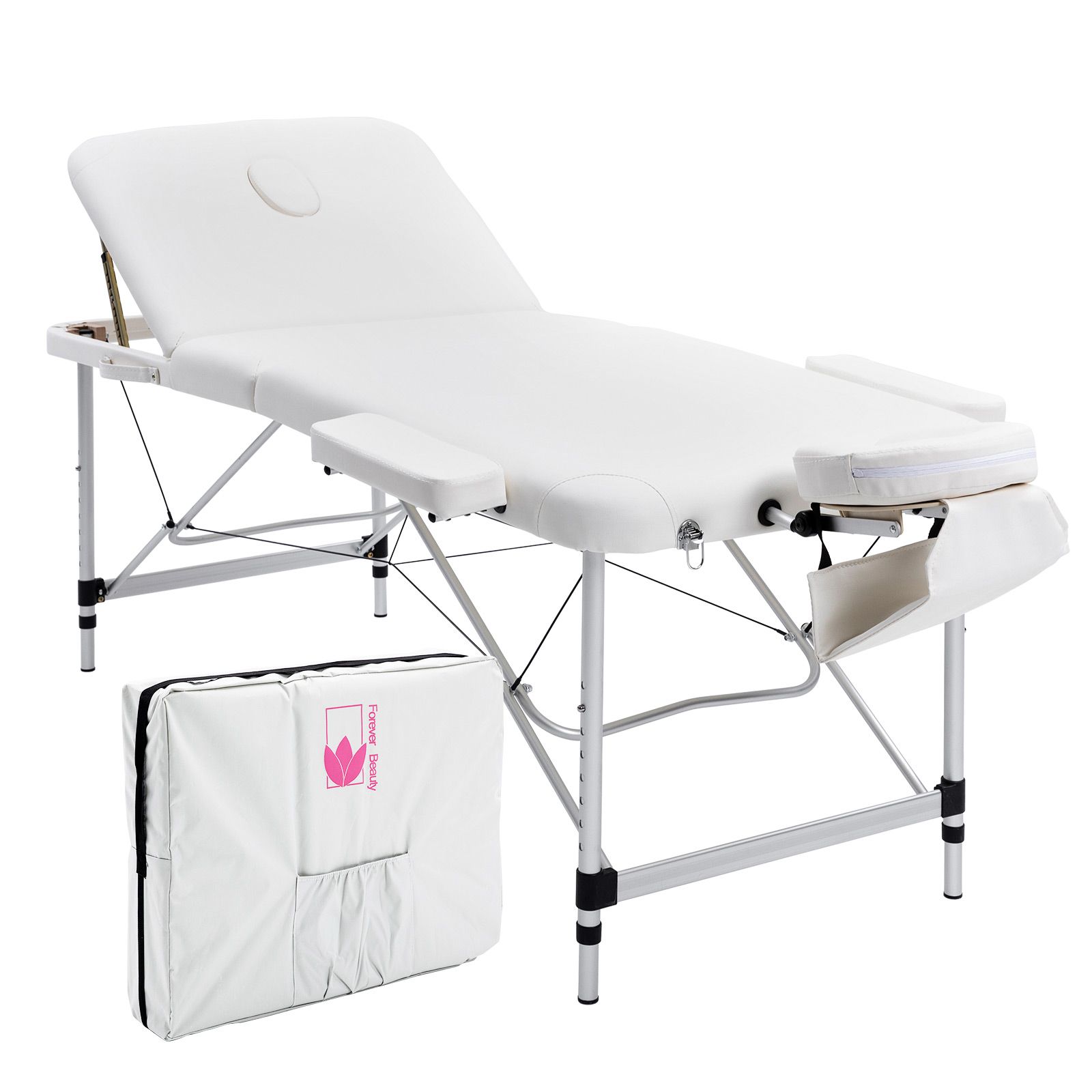 Aluminium Portable Beauty Massage Table Bed 3 Fold 75cm White