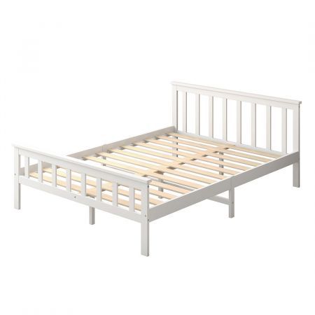 Levede Wooden Bed Frame Queen Size, White Solid Pine Bed Frame