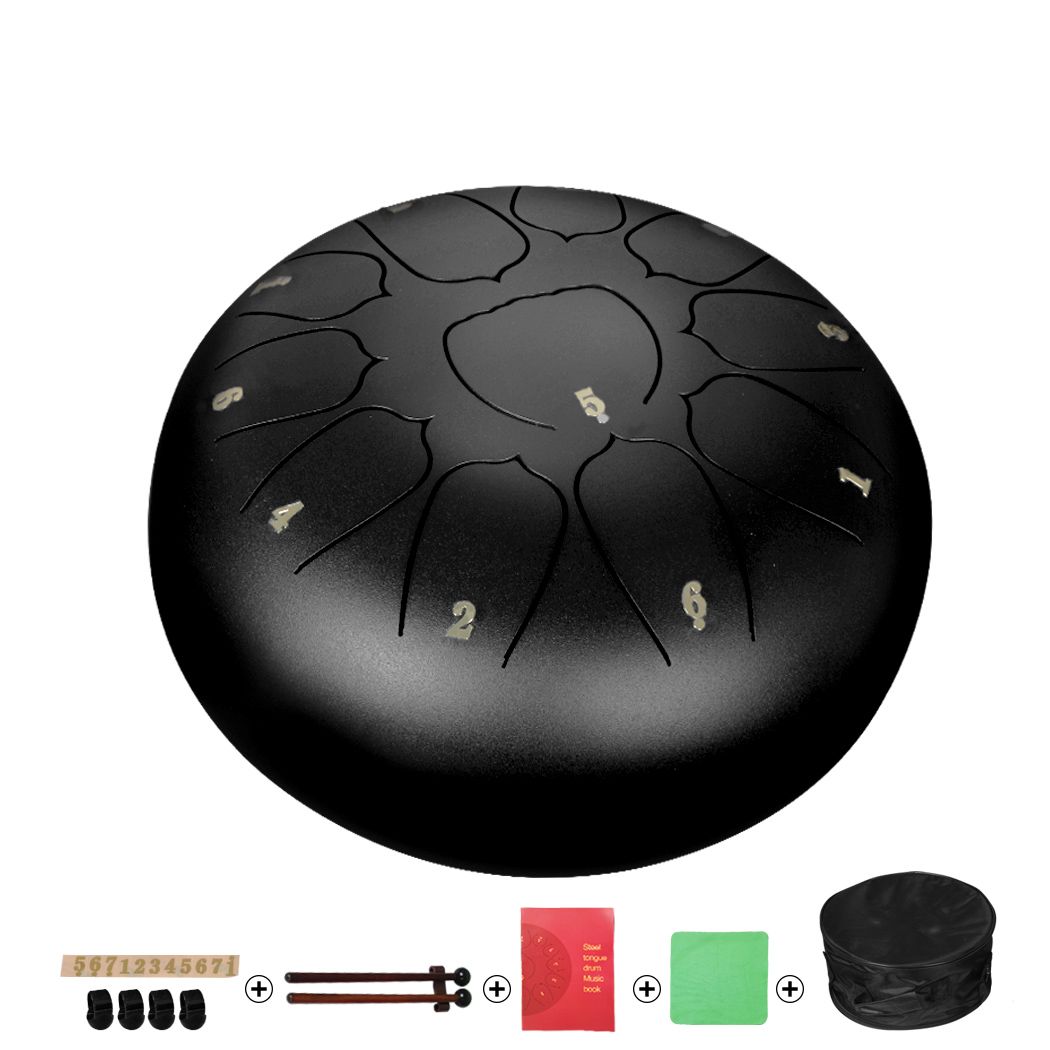 Steel Tongue Drum 10 Inch 11 Notes Handpan and drum Bag Mallet Child Gifts Black