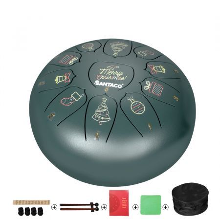 10???Steel Tongue Drum 11 Notes Handpan And Bag Mallet Christmas Gifts Green