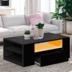 Levede Coffee Table LED Lights High Gloss Storage Drawer Living Room Black