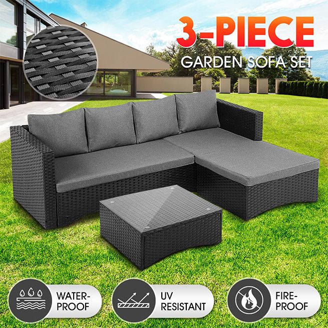 alexandria rattan 3 seater corner garden sofa set in grey