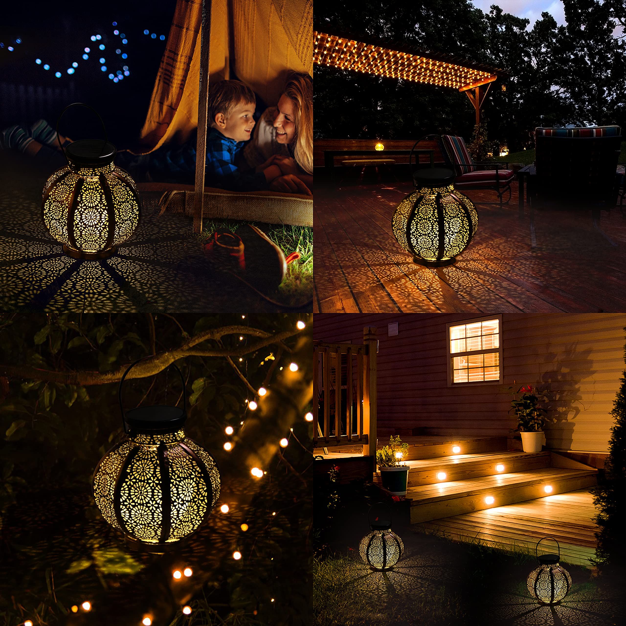 Outdoor Hanging Solar Lantern Light Copper Solar Lamp with Warm White fliament Bulbs for Garden Yard Pathway 