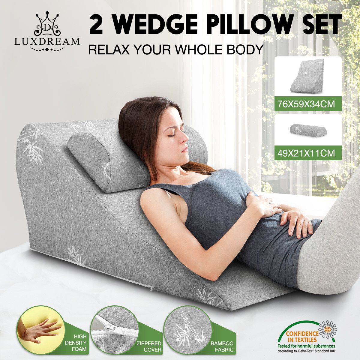 Luxdream 2 PCS Foam Bed Wedge Pillow Headrest Backrest Breathable Cover