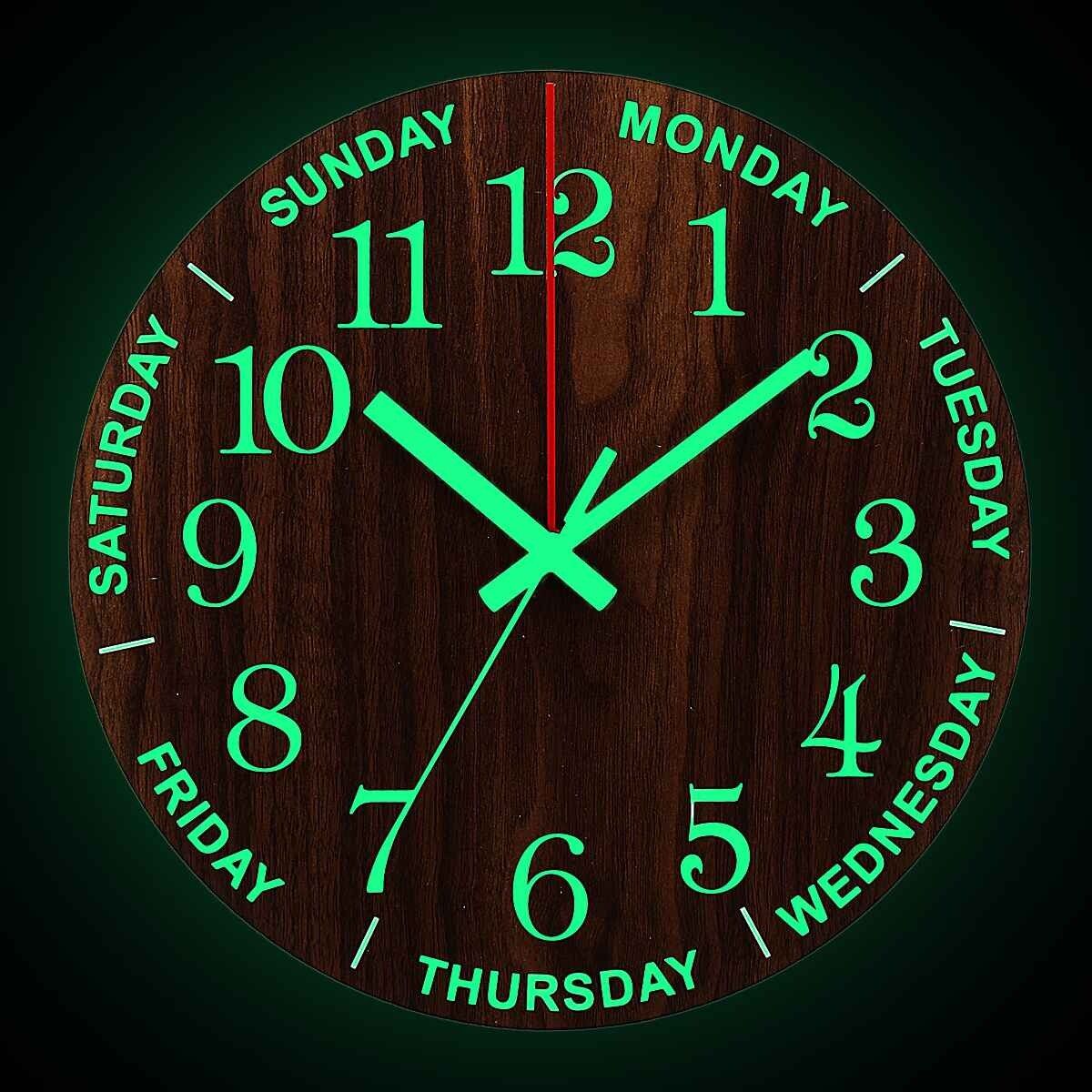 12 Inch Luminous Wall Clock Wood Silent light in dark night Nordic Fashion Wall Clock Non Ticking Clock With Night Light