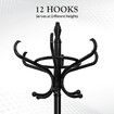 Wooden Coat Rack Stand 12 Hook Clothes Hat Hanger Umbrella Hall Tree Organizer Walnut Black